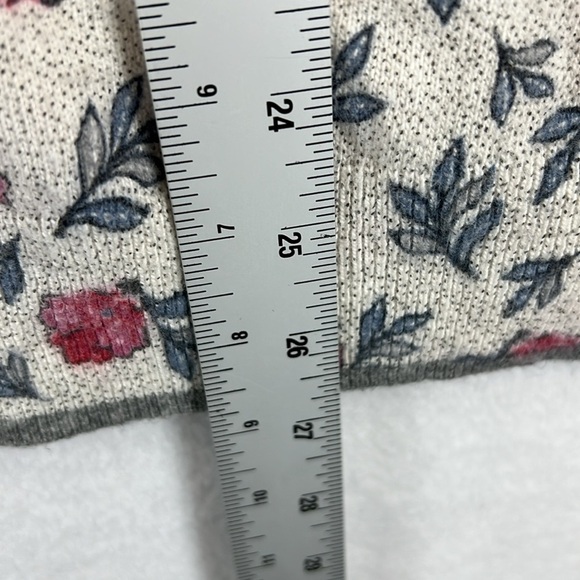 LOFT Women’s Sweater Sz L Crewneck Long Sleeve Cream/Gray/Pink Floral Lightwt - Picture 9 of 12